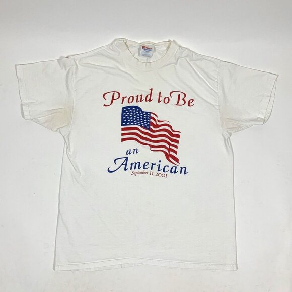 Vintage Y2K 9/11 Proud To Be An American T-Shirt Sz L - Picture 1 of 7